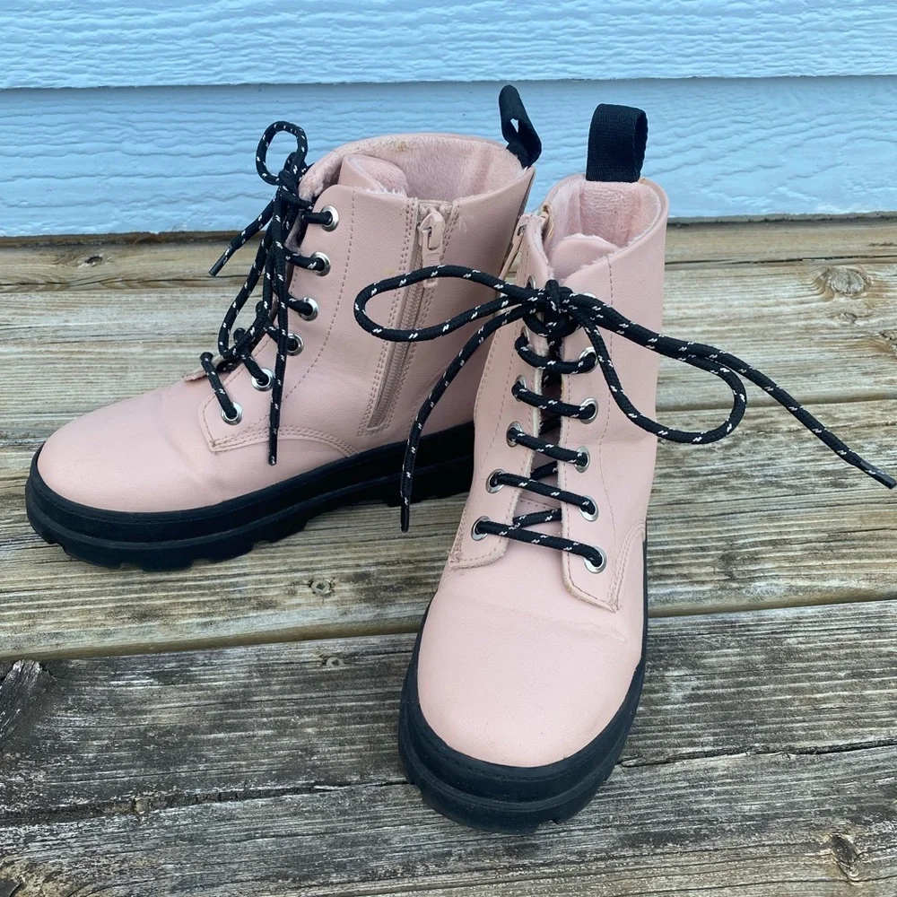 H&M Pale Pink Lace-Up Ankle Combat Boots